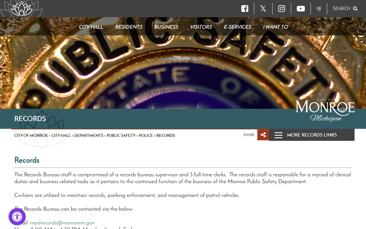 Monroe city police arrest record and booking request source interface