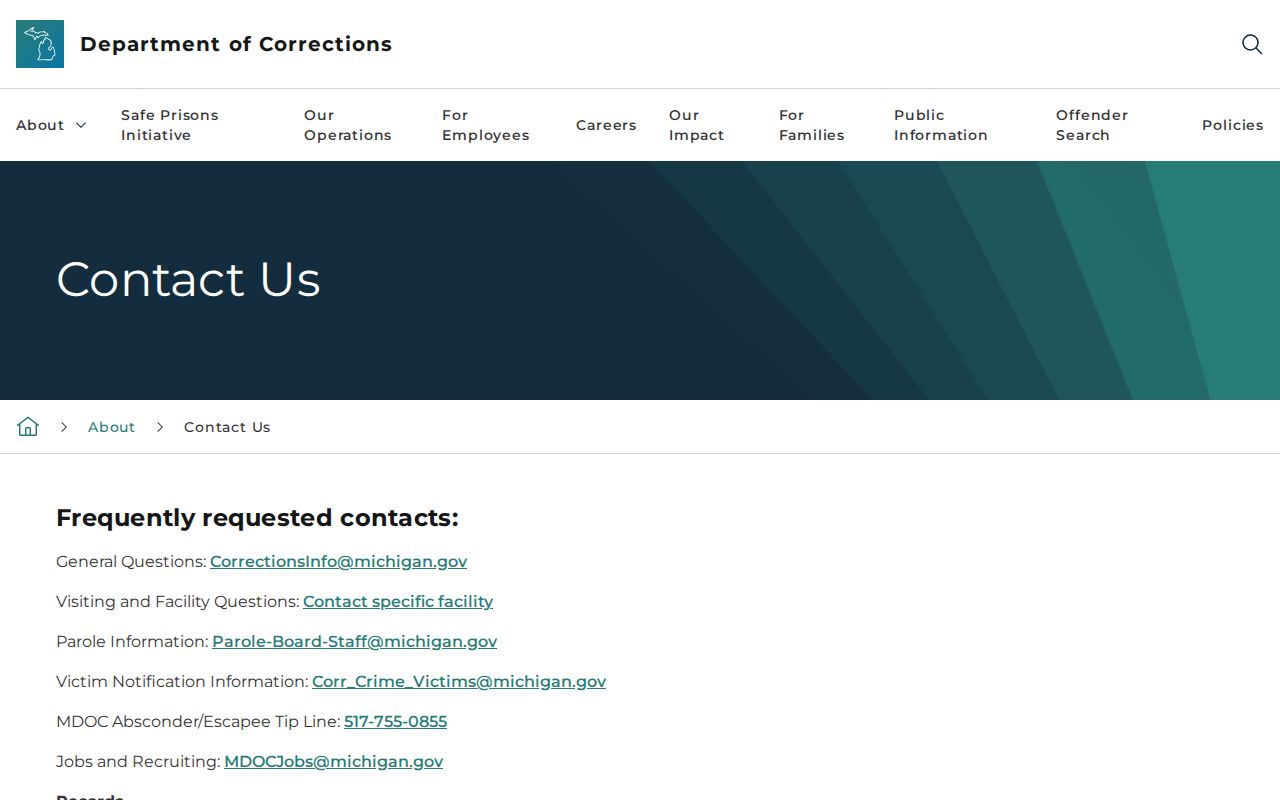 Monroe County record lookup through the MDOC OTIS offender search